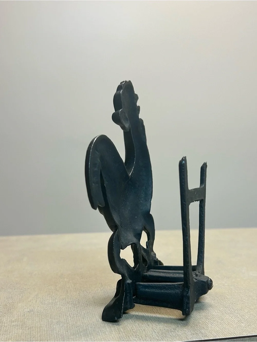Vintage Cast Iron Rooster Chicken Napkin Holder Black